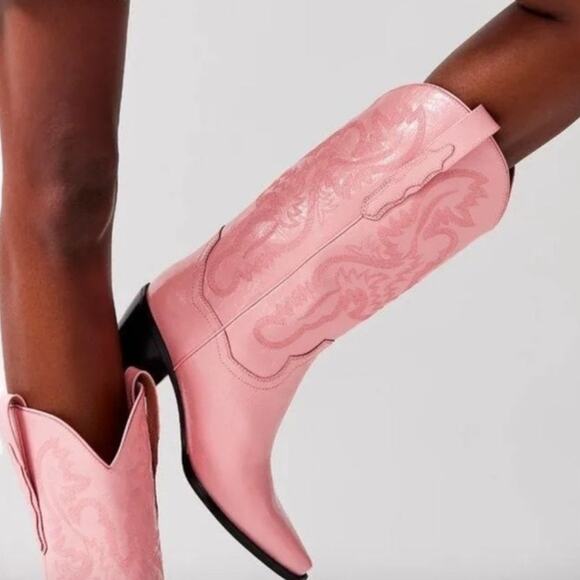 Jeffrey Campbell Dagget Rose Pink Cowboy Western Boot 8.5 Leather Block Heel - Picture 1 of 16